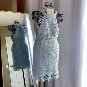Lulus Love Poem Light Blue Lace Mini Cocktail Sheath Dress Small Perfect